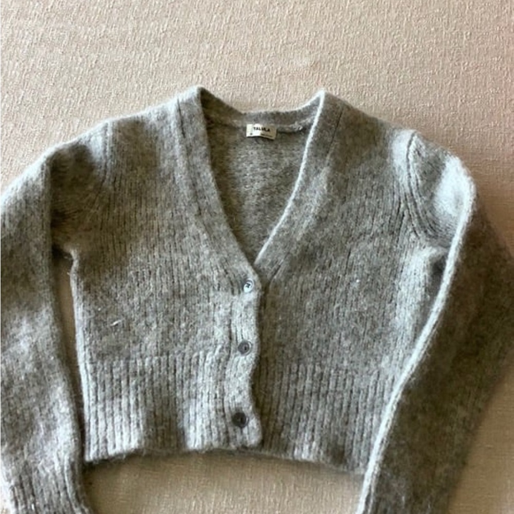 Talula Gray Cropped Cardigan Sweater